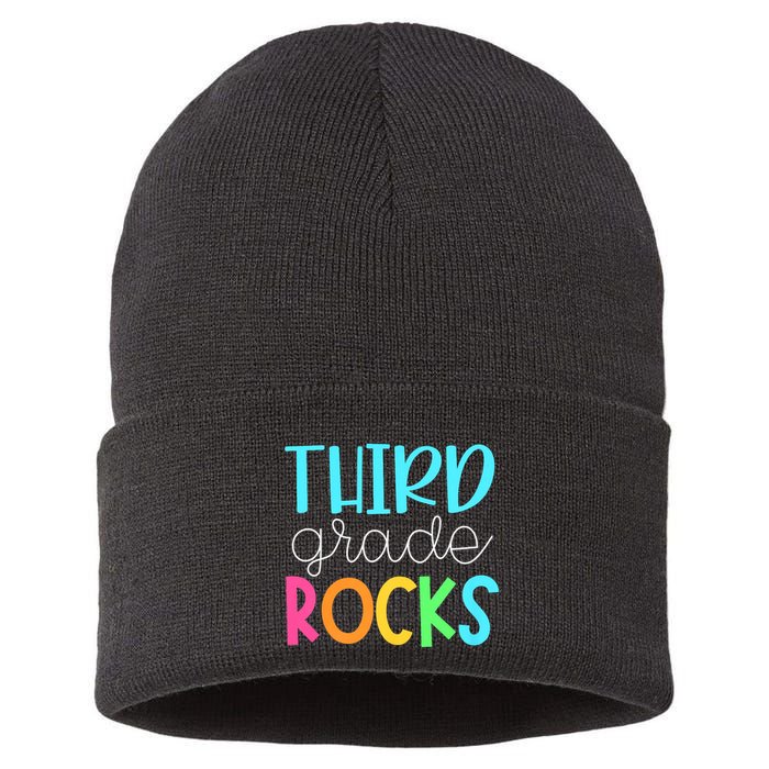 3rd Teacher Team Third Grade Rocks First Day Of Back To School Sustainable Knit Beanie