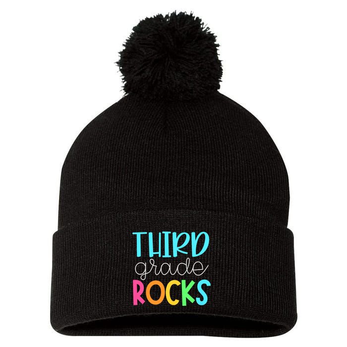 3rd Teacher Team Third Grade Rocks First Day Of Back To School Pom Pom 12in Knit Beanie