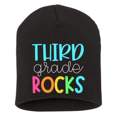 3rd Teacher Team Third Grade Rocks First Day Of Back To School Short Acrylic Beanie