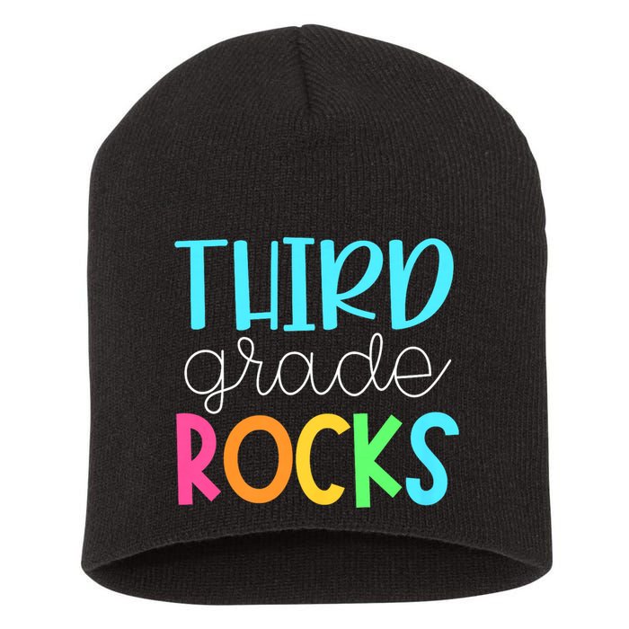 3rd Teacher Team Third Grade Rocks First Day Of Back To School Short Acrylic Beanie