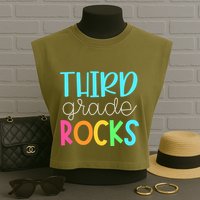 3rd Teacher Team Third Grade Rocks First Day Of Back To School Garment-Dyed Women's Muscle Tee