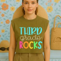 3rd Teacher Team Third Grade Rocks First Day Of Back To School Garment-Dyed Women's Muscle Tee