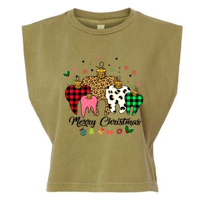 3 Three Teeth Merry Christmas Leopard Buffalo Plaid Pattern Funny Gift Garment-Dyed Women's Muscle Tee