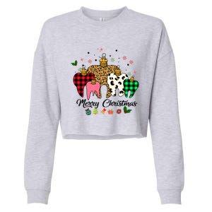 3 Three Teeth Merry Christmas Leopard Buffalo Plaid Pattern Funny Gift Cropped Pullover Crew