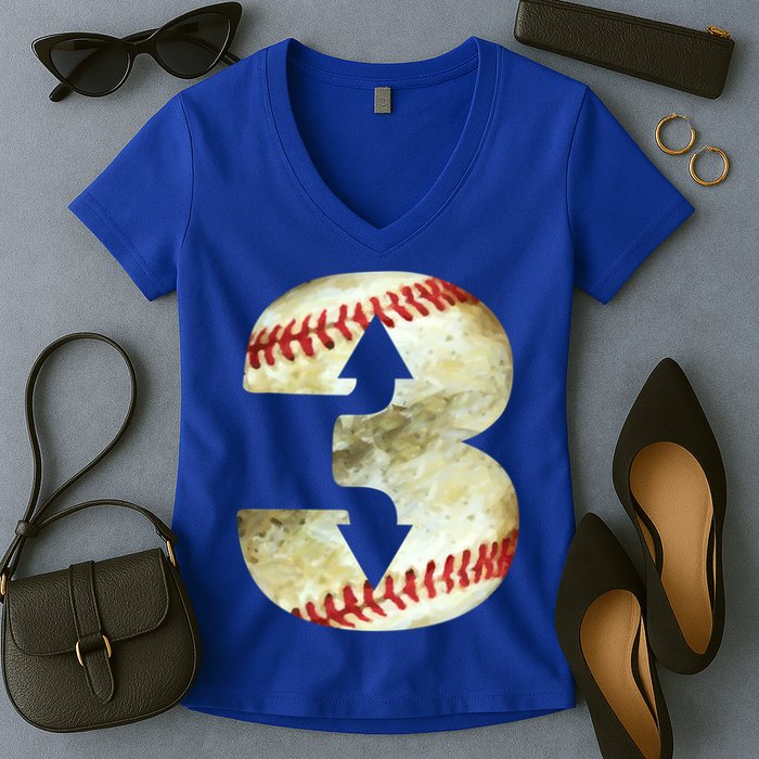 3 Up 3 Down Three Up Three Down Baseball Softball Player Gift Women's V-Neck T-Shirt