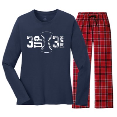 3 Up 3 Down Three Up Three Down Baseball Women's Long Sleeve Flannel Pajama Set 