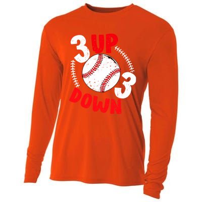 3 Up 3 Down Three Up Three Down Baseball Softball Players Gift Cooling Performance Long Sleeve Crew