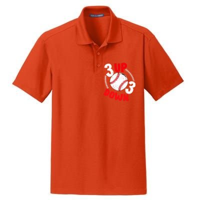 3 Up 3 Down Three Up Three Down Baseball Softball Players Gift Dry Zone Grid Polo