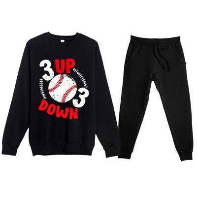 3 Up 3 Down Three Up Three Down Baseball Softball Players Gift Premium Crewneck Sweatsuit Set