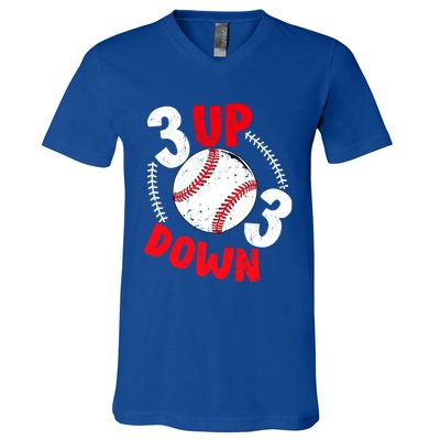 3 Up 3 Down Three Up Three Down Baseball Softball Players Gift V-Neck T-Shirt