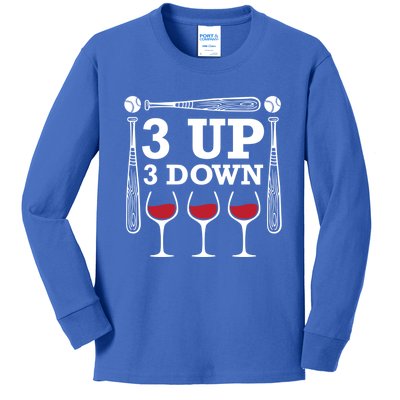 3 Up 3 Down Wine Baseball Cute Gift Kids Long Sleeve Shirt