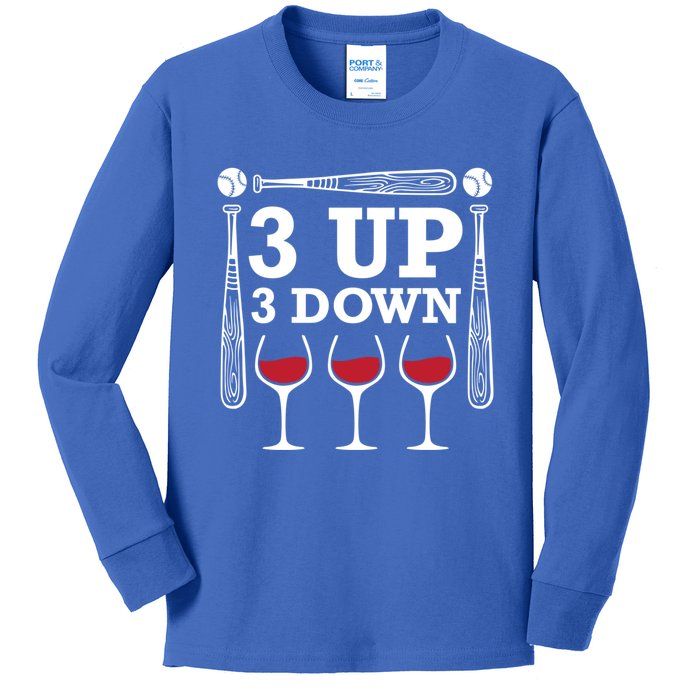 3 Up 3 Down Wine Baseball Cute Gift Kids Long Sleeve Shirt