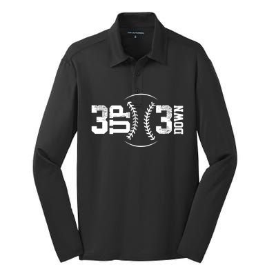 3 Up 3 Down Baseball Theme Gift Silk Touch Performance Long Sleeve Polo