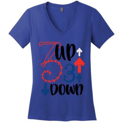 3 Up 3 Down Baseball Theme Funny Gift Women's V-Neck T-Shirt