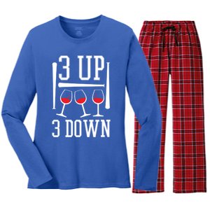 3 Up 3 Down Funny Wine Lover Baseball Game Fan Cool Saying Gift Women's Long Sleeve Flannel Pajama Set 