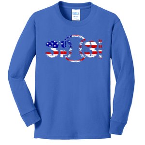 3 Up 3 Down Patriotic Baseball Outfit Funny Softball Gift Kids Long Sleeve Shirt