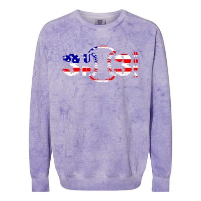 3 Up 3 Down Patriotic Baseball Softball Us Flag Gift Idea Cute Gift Colorblast Crewneck Sweatshirt