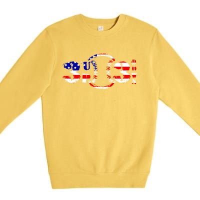 3 Up 3 Down Patriotic Baseball Softball Us Flag Gift Idea Cute Gift Premium Crewneck Sweatshirt