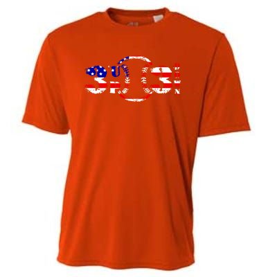 3 Up 3 Down Patriotic Baseball Softball Us Flag Gift Idea Cute Gift Cooling Performance Crew T-Shirt