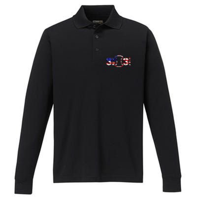 3 Up 3 Down Patriotic Baseball Softball Us Flag Gift Idea Cute Gift Performance Long Sleeve Polo