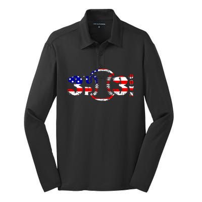 3 Up 3 Down Patriotic Baseball Softball Us Flag Gift Idea Cute Gift Silk Touch Performance Long Sleeve Polo