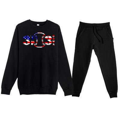 3 Up 3 Down Patriotic Baseball Softball Us Flag Gift Idea Cute Gift Premium Crewneck Sweatsuit Set