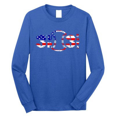 3 Up 3 Down Patriotic Baseball Softball Us Flag Gift Idea Cute Gift Long Sleeve Shirt