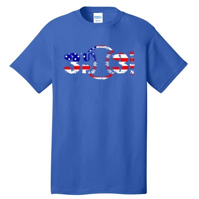 3 Up 3 Down Patriotic Baseball Softball Us Flag Gift Idea Cute Gift Tall T-Shirt