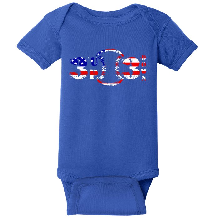 3 Up 3 Down Patriotic Baseball Softball Us Flag Gift Idea Cute Gift Baby Bodysuit