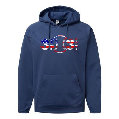 3 Up 3 Down Patriotic Baseball Softball Us Flag Gift Idea Cute Gift Performance Fleece Hoodie