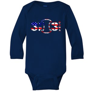 3 Up 3 Down Patriotic Baseball Softball Us Flag Gift Idea Cute Gift Baby Long Sleeve Bodysuit