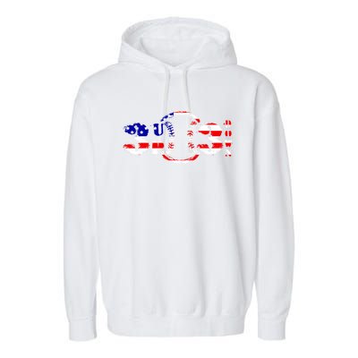 3 Up 3 Down Patriotic Baseball Softball Us Flag Gift Idea Cute Gift Garment-Dyed Fleece Hoodie