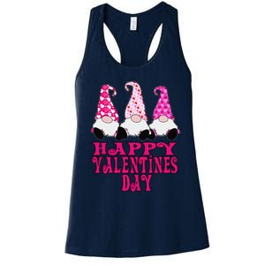 3 Valentine Gnomes Cute Hearts Happy Valentines Day Women's Racerback Tank