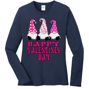 3 Valentine Gnomes Cute Hearts Happy Valentines Day Ladies Long Sleeve Shirt