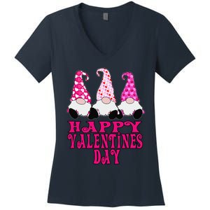 3 Valentine Gnomes Cute Hearts Happy Valentines Day Women's V-Neck T-Shirt