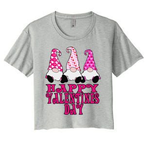 3 Valentine Gnomes Cute Hearts Happy Valentines Day Women's Crop Top Tee