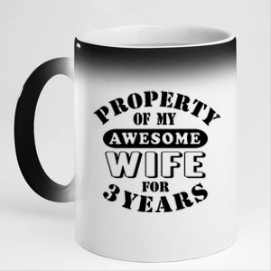 3rd Wedding Anniversary Wife Funny Gift 3 Year Husband My Awesome 11oz Black Color Changing Mug