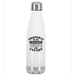 3rd Wedding Anniversary Wife Funny Gift 3 Year Husband My Awesome Stainless Steel Insulated Water Bottle