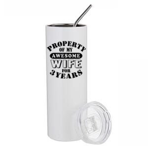 3rd Wedding Anniversary Wife Funny Gift 3 Year Husband My Awesome Stainless Steel Tumbler