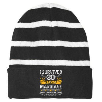 30th Wedding Anniversary Couples Husband Wife 30 Years Striped Beanie with Solid Band