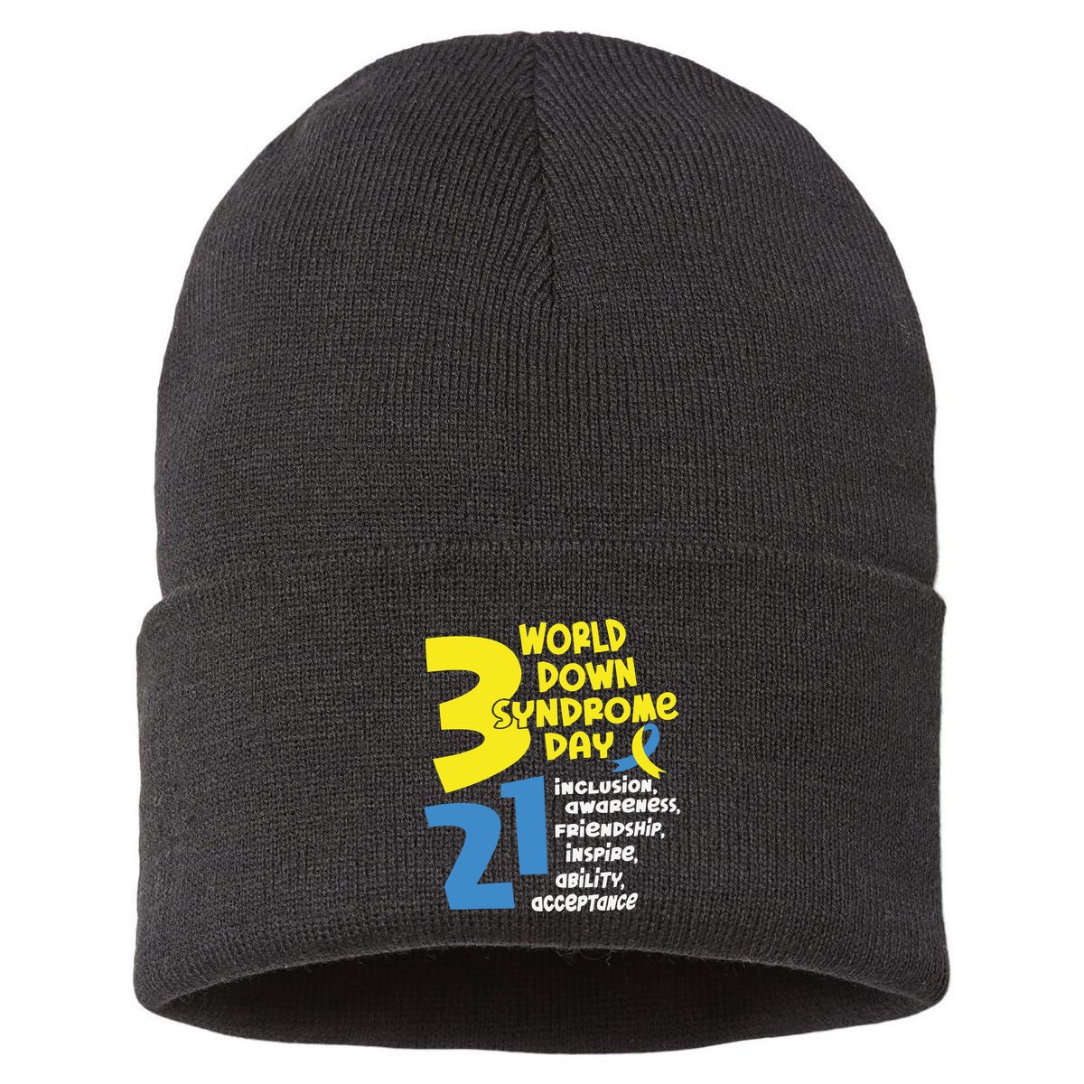321 World Down Syndrome Day T21 Down Syndrome Down Right Perfect Sustainable Knit Beanie