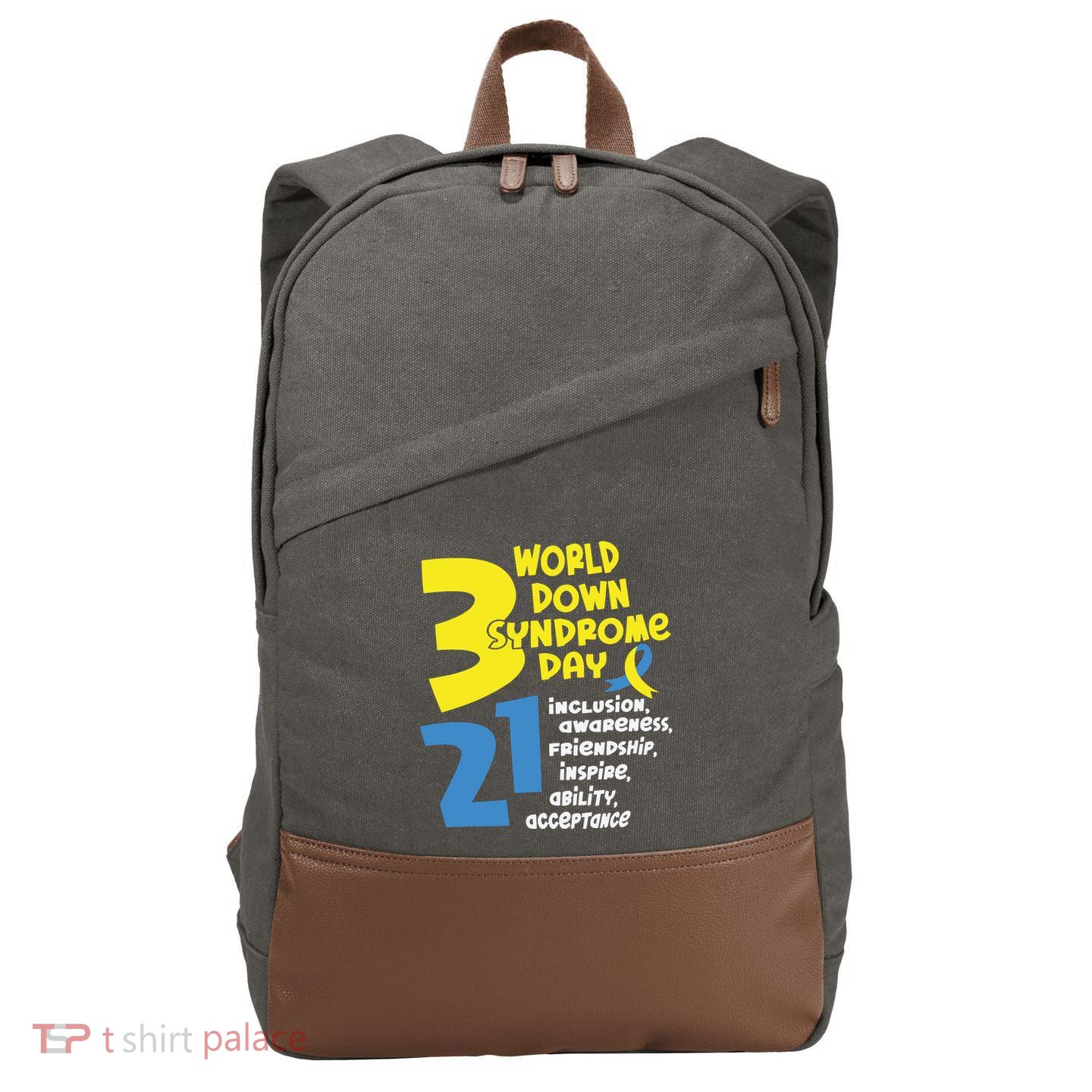 321 World Down Syndrome Day T21 Down Syndrome Down Right Perfect Cotton Canvas Backpack