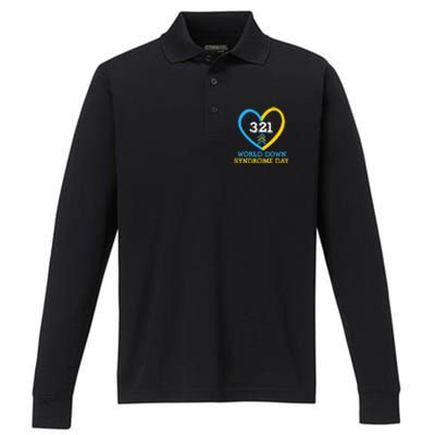 321 World Down Syndrome Awareness Day Trisomy 21 Performance Long Sleeve Polo