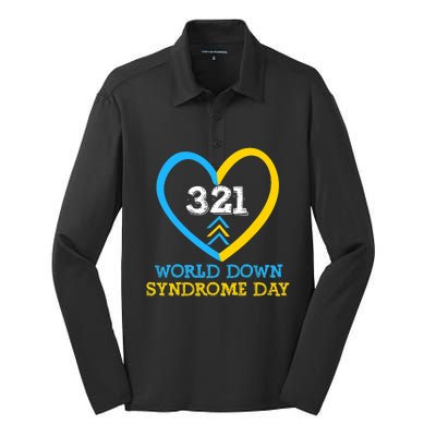 321 World Down Syndrome Awareness Day Trisomy 21 Silk Touch Performance Long Sleeve Polo