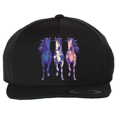 3 Wild Horses Running Around Shirts Graphic Horse Art Wool Snapback Cap