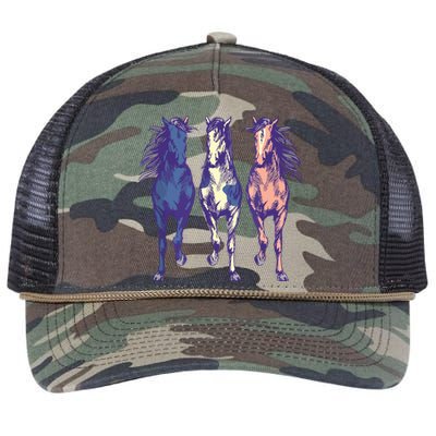 3 Wild Horses Running Around Shirts Graphic Horse Art Retro Rope Trucker Hat Cap