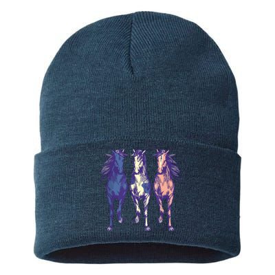 3 Wild Horses Running Around Shirts Graphic Horse Art Sustainable Knit Beanie