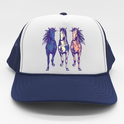 3 Wild Horses Running Around Shirts Graphic Horse Art Trucker Hat