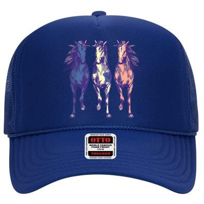 3 Wild Horses Running Around Shirts Graphic Horse Art High Crown Mesh Back Trucker Hat