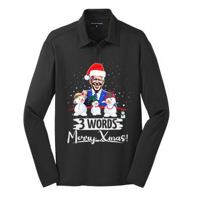 3 Words Merry Xmas Funny Biden Gift Silk Touch Performance Long Sleeve Polo